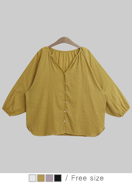 [blouses]라멜 블라우스(브이넥 단추 벌룬셔츠)