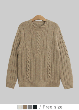 [knit]유피 니트(라운드 램스 울 꽈배기 니트T)