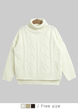 [knit]픽쳐 니트(꽈배기 패턴 짜임 목 폴라 니트)
