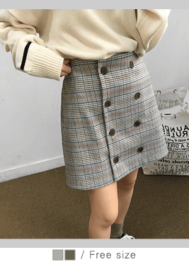 [skirt]러쉬 스커트(밴딩 더블버튼 클래식 A라인 체크sk)