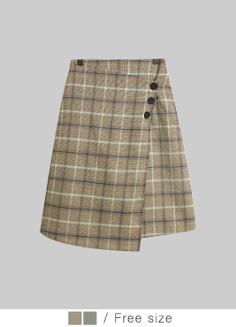 [skirt]로모 스커트(밴딩 체크 버튼 언발 미디 랩sk)