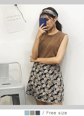[skirt]페닌 스커트(나뭇잎 패턴 미니 랩 밴딩 치마바지)