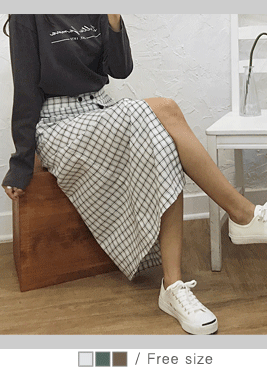 [skirt]웰라 스커트(체크 단추 버튼 뒷밴딩 롱스커트 코튼SK)