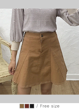 [skirt]레이니 스커트(뒷밴딩 절개 코튼 스판 플레어 미니스커트 SK)