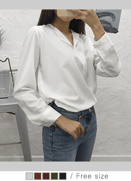 [blouses]퓨리타 블라우스(브이넥 오픈카라 셔츠 블라우스 언발 V넥 BL)
