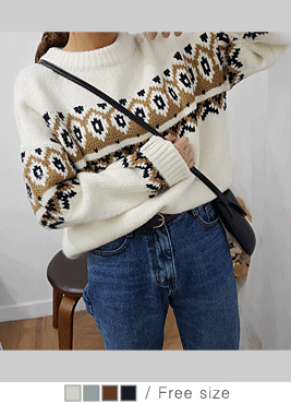 [knit]핀츠 니트(knit 라운드넥니트 유니크 패턴 겨울니트 루즈핏)