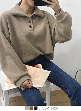 [knit]아바 단추 맨투맨(카라 버튼 도톰 루즈 박시핏 골지 MTM)