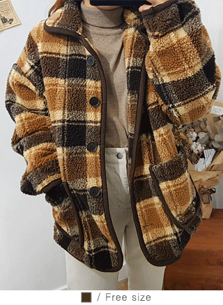 [jacket]유로 체크 덤블 자켓(레트로 체크 둥근카라 빈티지 양털 누빔 포켓 JK)